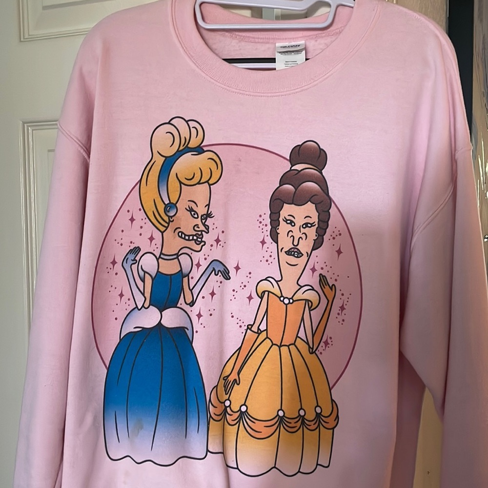 Disney Pink Crew Neck Sweater with Cartoon Print